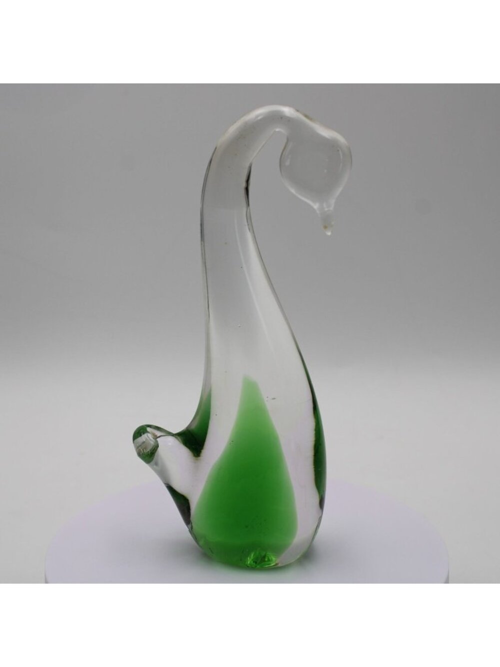 Murano Italy Hand Blown Glass Swan Paperweight Clear Green 6 Inch Tall